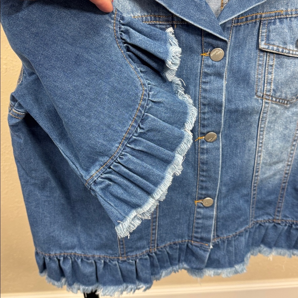Denim Jacket with Ruffle Sleeves - Picture 4 of 5